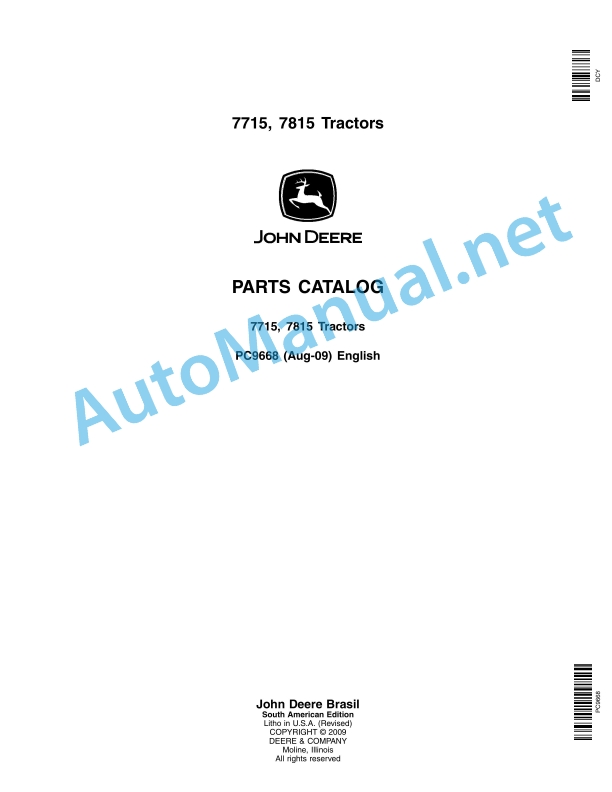 John Deere 7715, 7815 Tractors Parts Catalog PC9668 Aug-09