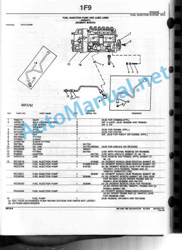 John Deere 790 Excavator TP21169 02-Dec-87 4 John Deere 790 Excavator TP21169 02-Dec-87-4