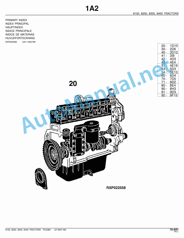 John Deere 8100, 8200, 8300, 8400 Tractors Parts Catalog PC2389 May 27, 1999