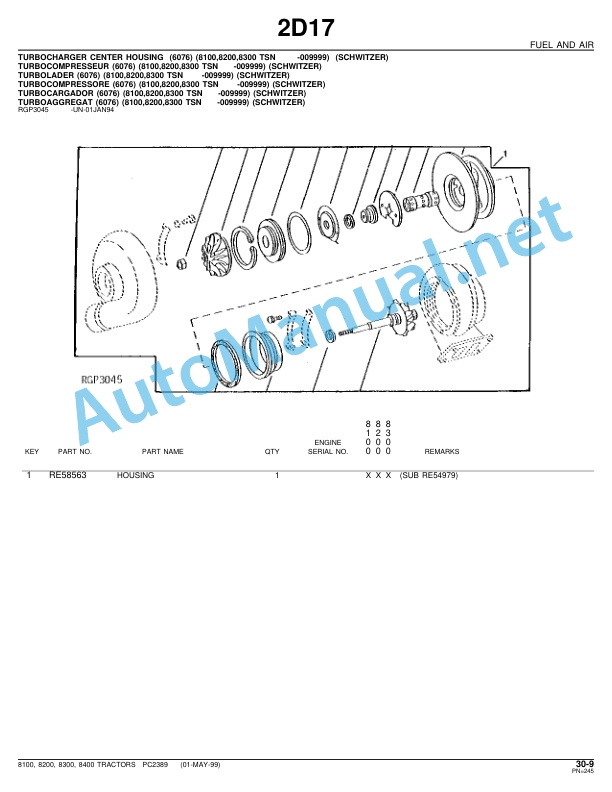 Alternative view of John Deere 8100, 8200, 8300, 8400 Tractors Parts Catalog PC2389 May 27, 1999