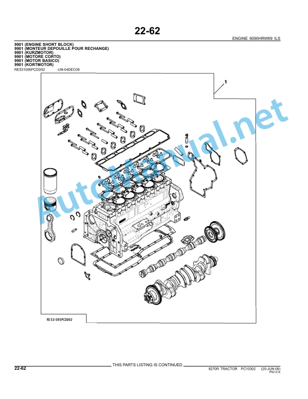 Alternative view of John Deere 8270R Tractor Parts Catalog PC10302 September 2010