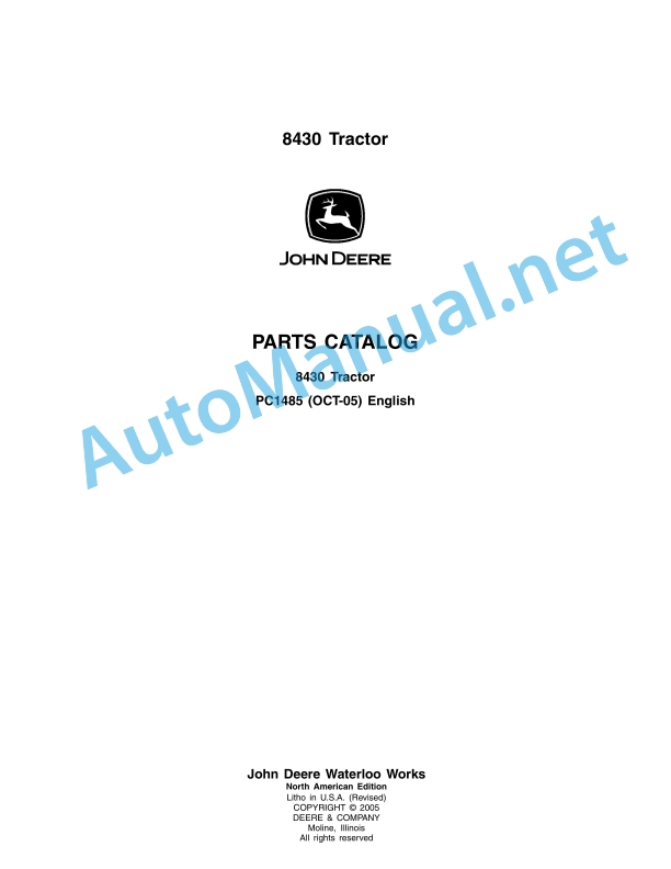 John Deere 8430 Tractor Parts Catalog PC1485 October 2005