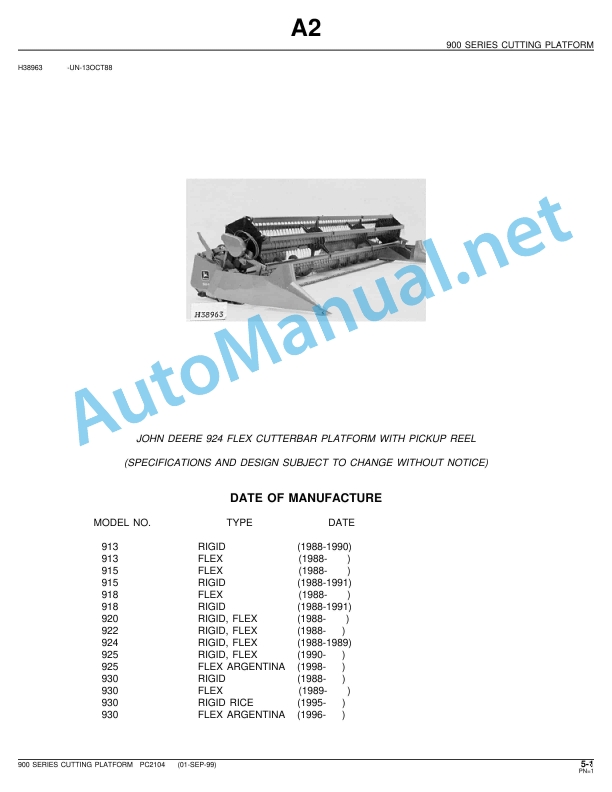 John Deere 900 Series Cutting Platform Parts Catalog PC2104 01 September 1999
