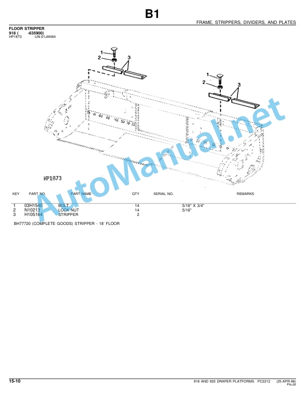 Alternative view of John Deere 918 and 920 Draper Platforms Parts Catalog PC2212 02-JUN-98