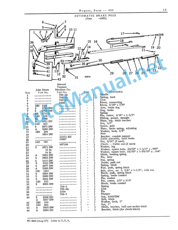 Alternative view of John Deere 943, 953, 963, 1040, 1064, 1065 and 1074 Farm Wagons Parts Catalog PC846