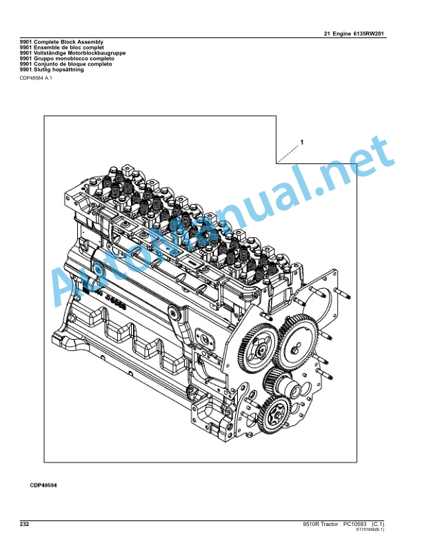 Alternative view of John Deere 9510R Tractor Parts Catalog PC10583 September 2012