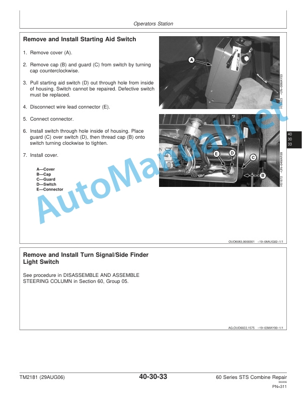 Alternative view of John Deere 9560 STS, 9660 STS, 9760 STS, 9860 STS Combine Repair Technical Manual TM2181 29AUG06