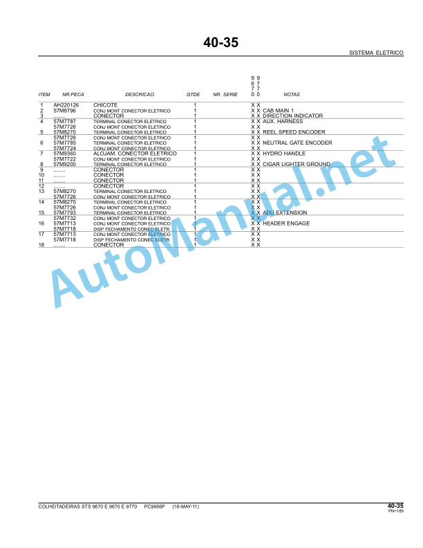 Alternative view of John Deere 9670 and 9770 STS Combine Parts Catalog PC9956P 16-MAY-11 Portuguese