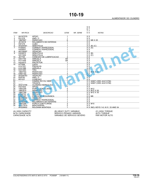 John Deere 9670 and 9770 STS Combine Parts Catalog PC9956P 16-MAY-11 Portuguese 4 John Deere 9670 and 9770 STS Combine Parts Catalog PC9956P 16-MAY-11 Portuguese - Image 4