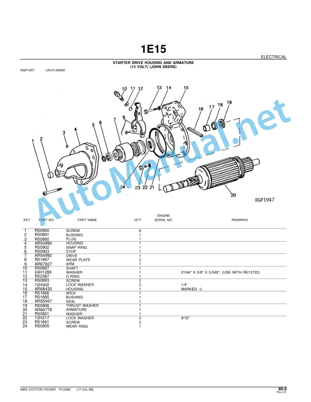Alternative view of John Deere 9950 Cotton Picker Parts Catalog PC2080 December 3, 2003