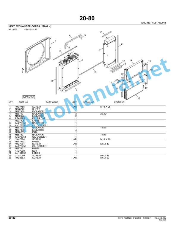 Alternative view of John Deere 9970 Cotton Picker Parts Catalog PC2602 AUG-10