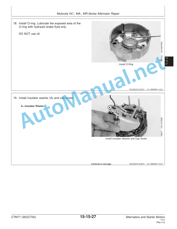 Alternative view of John Deere Alternators and Starter Motors Component Technical Manual CTM77 (300CT100)