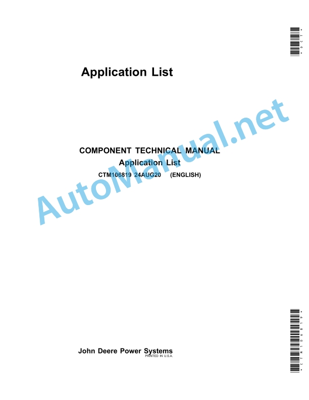John Deere Application List Component Technical Manual CTM106819 24AUG20
