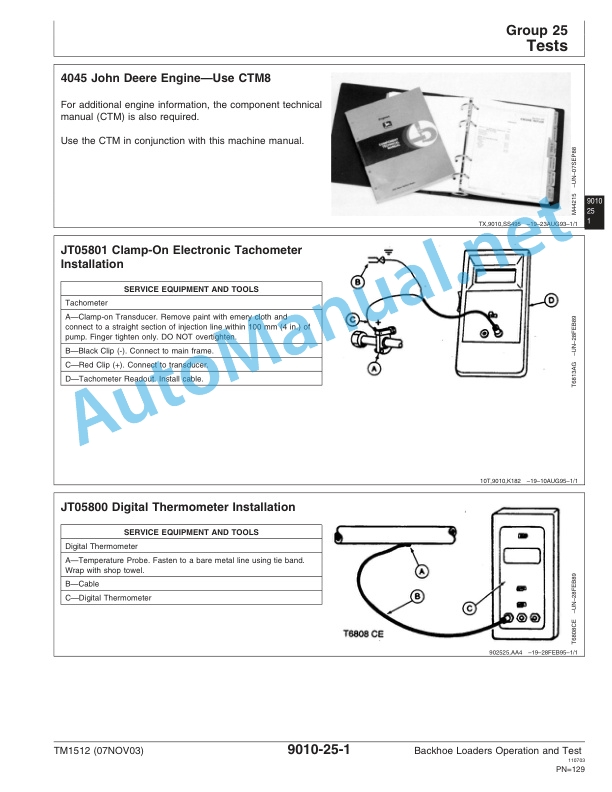 Alternative view of John Deere Backhoe Loaders Operation and Test Technical Manual TM1512 07NOV03
