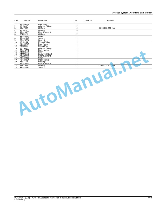 Alternative view of John Deere CH570 Sugarcane Harvester (South America Edition) Parts Catalog PC12797 Feb-16
