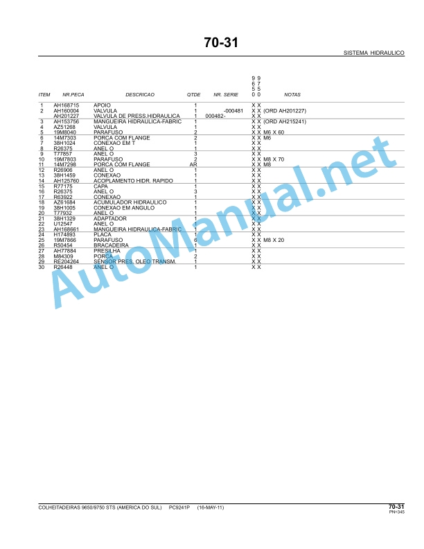 John Deere Colheitadeiras 9650 STS e 9750 STS Parts Catalog PC9241P 16-MAY-11 Portuguese 3 John Deere Colheitadeiras 9650 STS e 9750 STS Parts Catalog PC9241P 16-MAY-11 Portuguese - Image 3