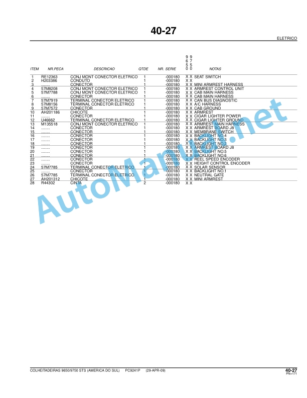 Alternative view of John Deere Colheitadeiras 9650 STS e 9750 STS Parts Catalog PC9241P 29-APR-09 Portuguese