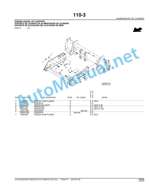 John Deere Colheitadeiras 9650 STS e 9750 STS Parts Catalog PC9241P 29-APR-09 Portuguese 4 John Deere Colheitadeiras 9650 STS e 9750 STS Parts Catalog PC9241P 29-APR-09 Portuguese - Image 4