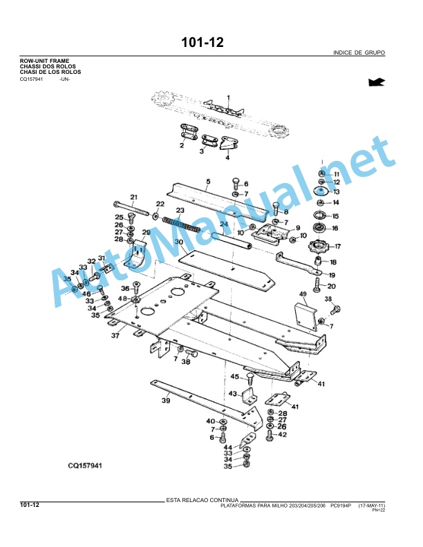 John Deere Corn Platform Series 200 Parts Catalog PC9194P 17-MAY-11 Portuguese 3 John Deere Corn Platform Series 200 Parts Catalog PC9194P 17-MAY-11 Portuguese - Image 3