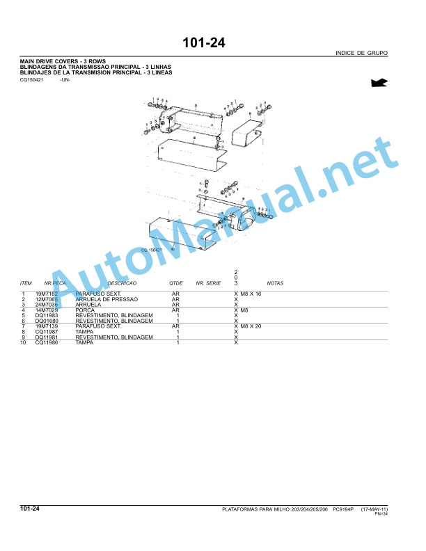 John Deere Corn Platform Series 200 Parts Catalog PC9194P 17-MAY-11 Portuguese 4 John Deere Corn Platform Series 200 Parts Catalog PC9194P 17-MAY-11 Portuguese - Image 4