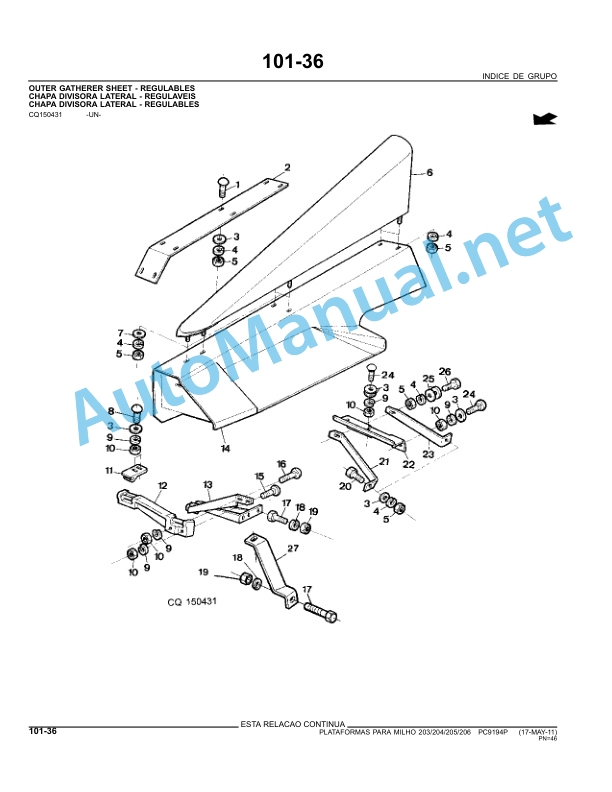 John Deere Corn Platform Series 200 Parts Catalog PC9194P 17-MAY-11 Portuguese 5 John Deere Corn Platform Series 200 Parts Catalog PC9194P 17-MAY-11 Portuguese - Image 5