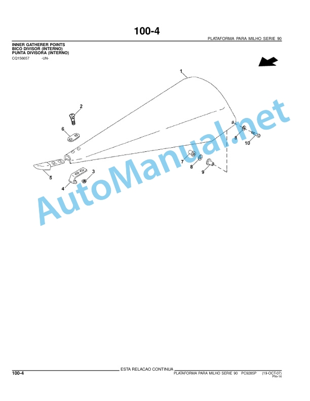 Alternative view of John Deere Corn Platform Series 90 (Corn Platform Series 90) Parts Catalog PC9285P 19-OCT-07 (19-Oct-07) Portuguese