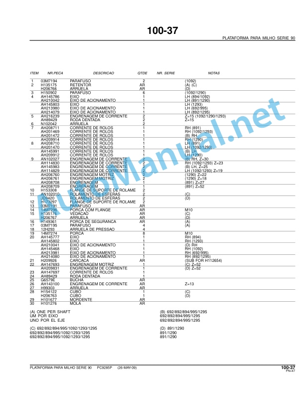 John Deere Corn platform Series 90 Parts Catalog PC9285P 26 May 2009 Portuguese 4 John Deere Corn platform Series 90 Parts Catalog PC9285P 26 May 2009 Portuguese - Image 4