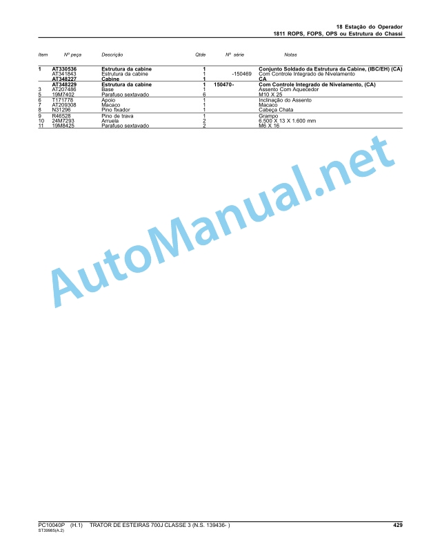 John Deere CRAWLER TRACTOR 700J CLASS 3 Parts Catalog PC10040P August 2015 Portuguese 4 John Deere CRAWLER TRACTOR 700J CLASS 3 Parts Catalog PC10040P August 2015 Portuguese - Image 4