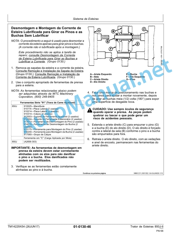 Alternative view of John Deere Crawler Tractor 850J-II Technical Manual TM142295X54 26 June 2017 Portuguese