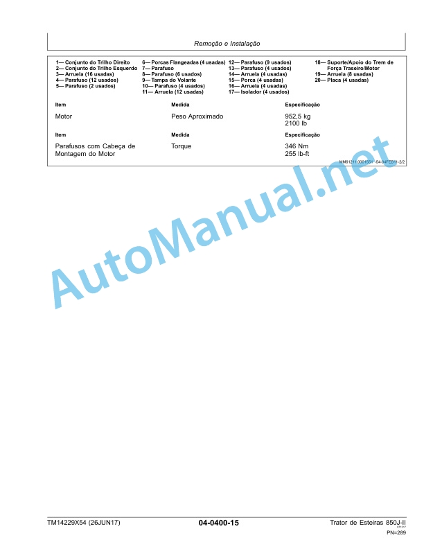 John Deere Crawler Tractor 850J-II Technical Manual TM142295X54 26 June 2017 Portuguese 4 John Deere Crawler Tractor 850J-II Technical Manual TM142295X54 26 June 2017 Portuguese - Image 4