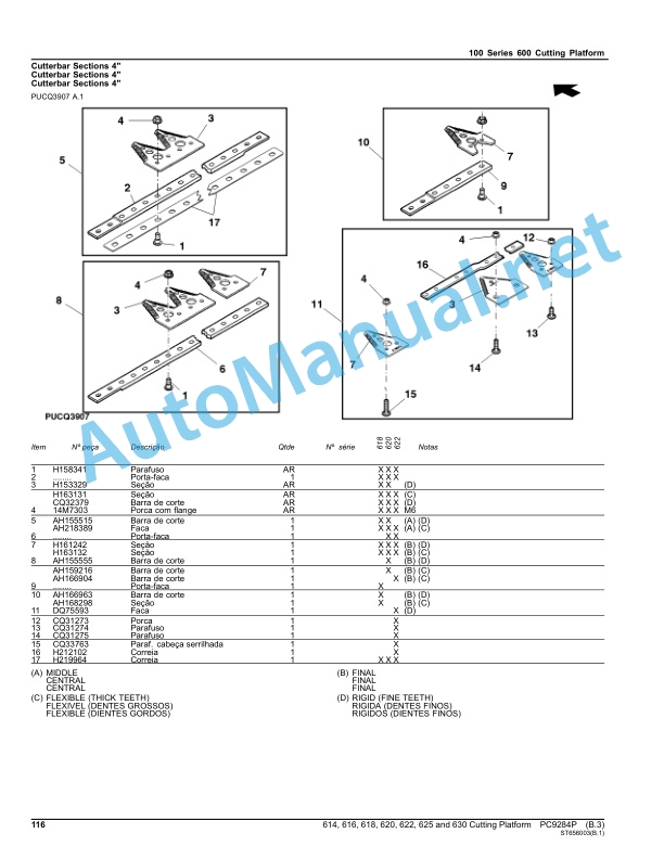 John Deere Cutting Platform 614, 616, 618, 620, 622, 625 and 630 Parts Catalog PC9284P DEC-12 Portuguese 3 John Deere Cutting Platform 614, 616, 618, 620, 622, 625 and 630 Parts Catalog PC9284P DEC-12 Portuguese - Image 3