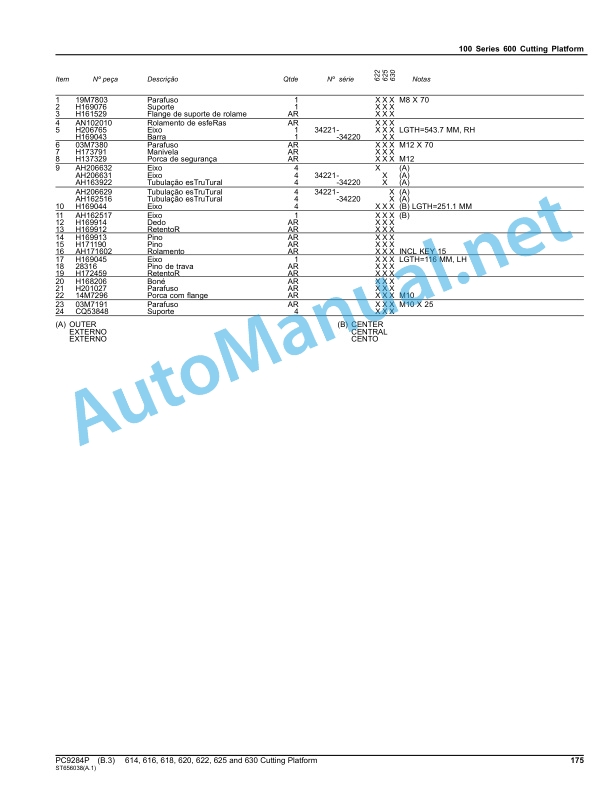 John Deere Cutting Platform 614, 616, 618, 620, 622, 625 and 630 Parts Catalog PC9284P DEC-12 Portuguese 4 John Deere Cutting Platform 614, 616, 618, 620, 622, 625 and 630 Parts Catalog PC9284P DEC-12 Portuguese - Image 4