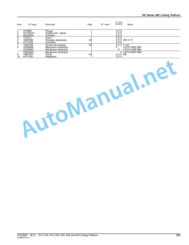 John Deere Cutting Platform 614, 616, 618, 620, 622, 625 and 630 Parts Catalog PC9284P DEC-12 Portuguese 5 John Deere Cutting Platform 614, 616, 618, 620, 622, 625 and 630 Parts Catalog PC9284P DEC-12 Portuguese - Image 5