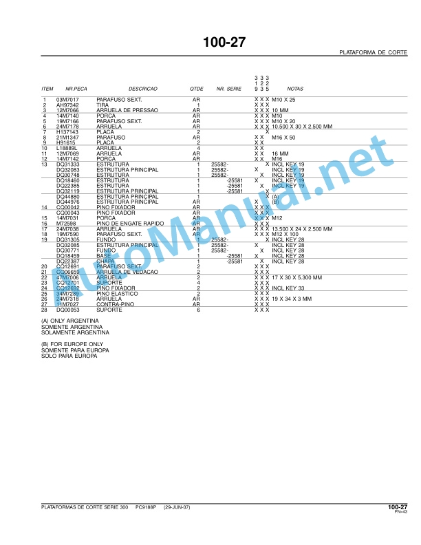 John Deere Cutting Platforms Series 300 Parts Catalog PC9188P 16-JUL-07 Portuguese 2 John Deere Cutting Platforms Series 300 Parts Catalog PC9188P 16-JUL-07 Portuguese - Image 2