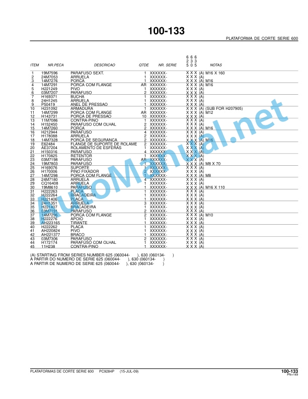 John Deere CUTTING PLATFORMS SERIES 600 Parts Catalog PC9284P 15-JUL-09 Portuguese 4 John Deere CUTTING PLATFORMS SERIES 600 Parts Catalog PC9284P 15-JUL-09 Portuguese - Image 4