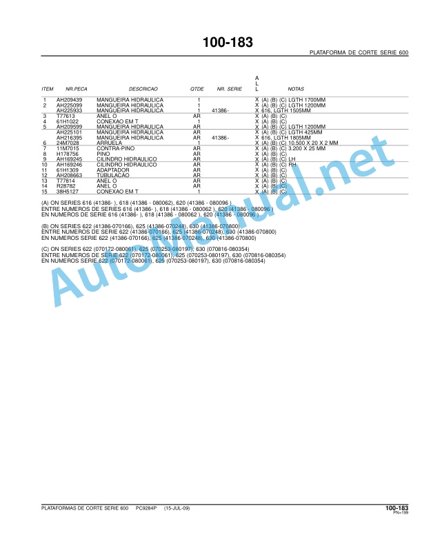 John Deere CUTTING PLATFORMS SERIES 600 Parts Catalog PC9284P 15-JUL-09 Portuguese 5 John Deere CUTTING PLATFORMS SERIES 600 Parts Catalog PC9284P 15-JUL-09 Portuguese - Image 5