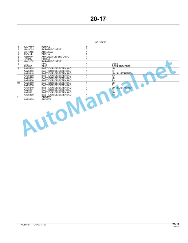 Alternative view of John Deere DB50 DB74 and DB90 Parts Catalog PC8682P October 2010 Portuguese
