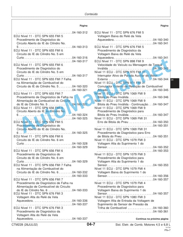 Alternative view of John Deere Diesel Engines 4.5 L and 6.8 L Electronic Fuel System Level 11 Denso HPCR Technical Manual 26 July 2002 Portuguese