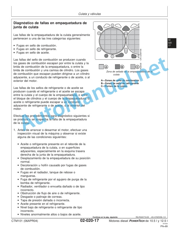 Alternative view of John Deere Diesel Engines POWERTECH 10.5 L and 12.5 L Basic Engine Component Technical Manual CTM101 Spanish