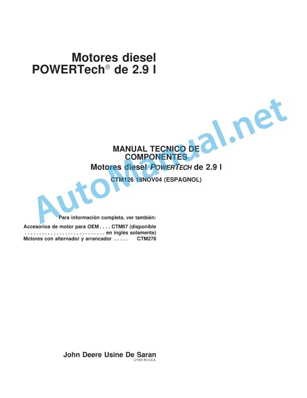 John Deere Diesel Engines POWERTECH 2.9 L Component Technical Manual CTM126 Spanish