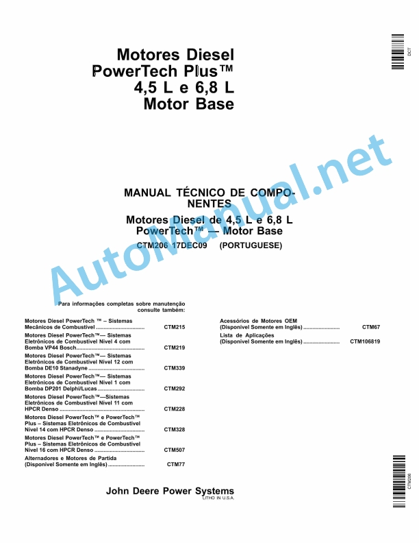 John Deere Diesel Engines PowerTech Plus 4.5 L and 6.8 L Base Engine Component Technical Manual CTM206 17DEC09 Portuguese