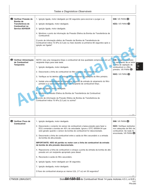 Alternative view of John Deere Diesel Engines PowerTech Plus 4.5L and 6.8L Electronic Fuel System Level 14 with HPCR Denso Technical Manual 08AUG07 Portuguese