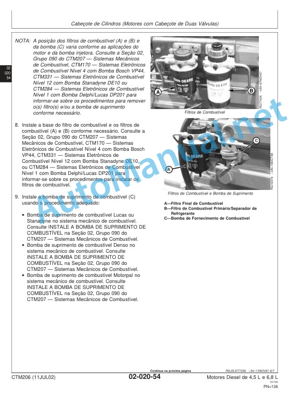 Alternative view of John Deere Diesel Engines Series 350 4.5 L and 6.8 L Basic Engine Component Technical Manual CTM206 11 July 2002 Portuguese