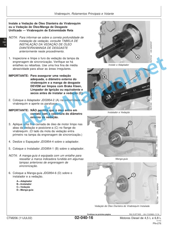 John Deere Diesel Engines Series 350 4.5 L and 6.8 L Basic Engine Component Technical Manual CTM206 11 July 2002 Portuguese 3 John Deere Diesel Engines Series 350 4.5 L and 6.8 L Basic Engine Component Technical Manual CTM206 11 July 2002 Portuguese - Image 3