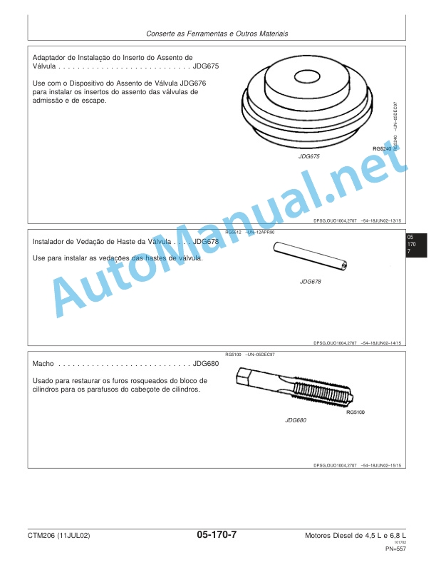 John Deere Diesel Engines Series 350 4.5 L and 6.8 L Basic Engine Component Technical Manual CTM206 11 July 2002 Portuguese 5 John Deere Diesel Engines Series 350 4.5 L and 6.8 L Basic Engine Component Technical Manual CTM206 11 July 2002 Portuguese - Image 5