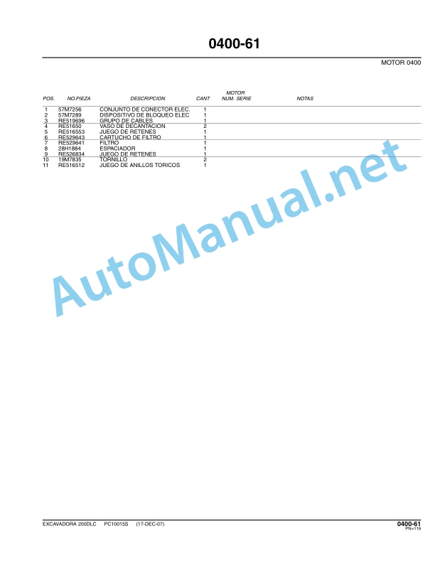 Alternative view of John Deere Excavator 200DLC Parts Catalog PC100155 Feb-08 Spanish