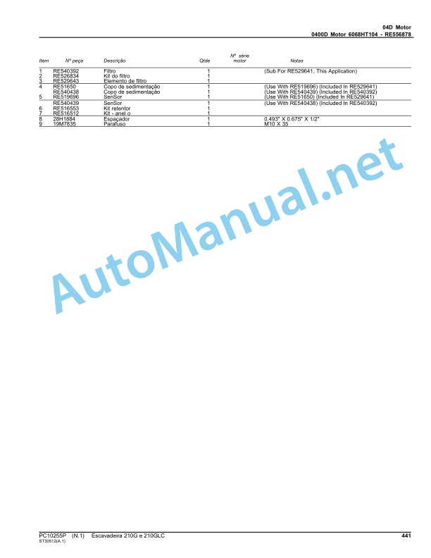 John Deere Excavator 210G and 210GLC Parts Catalog PC10255P 2014 Portuguese 3 John Deere Excavator 210G and 210GLC Parts Catalog PC10255P 2014 Portuguese - Image 3