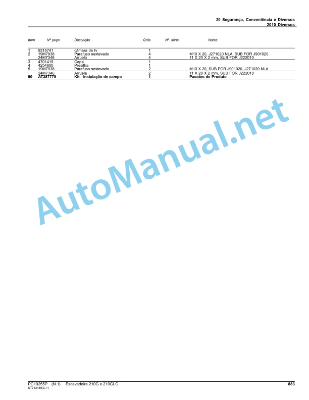John Deere Excavator 210G and 210GLC Parts Catalog PC10255P 2014 Portuguese 5 John Deere Excavator 210G and 210GLC Parts Catalog PC10255P 2014 Portuguese - Image 5