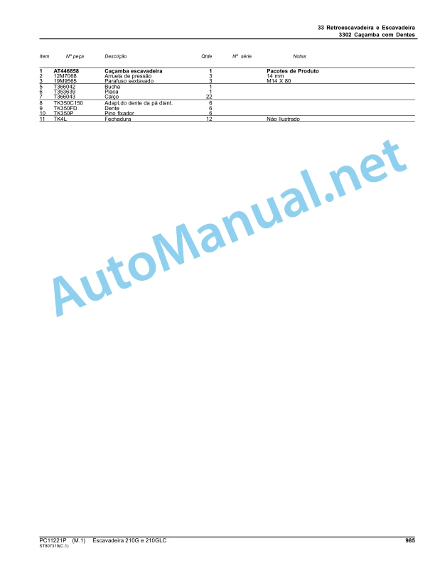 John Deere Excavator 210G and 210GLC Parts Catalog PC11221P May-18 Portuguese 5 John Deere Excavator 210G and 210GLC Parts Catalog PC11221P May-18 Portuguese-5