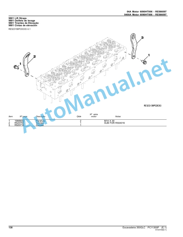 Alternative view of John Deere Excavator 350GLC Parts Catalog PC11300P 2016 Portuguese